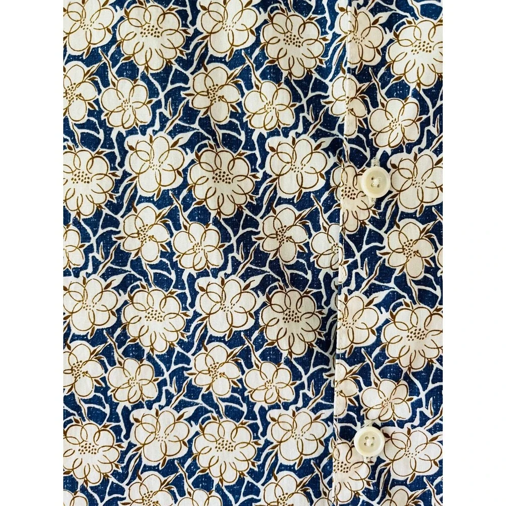 Serge Blanco Men's Sz XL Beige Navy Floral Button Up Shirt Classic Fit Italian